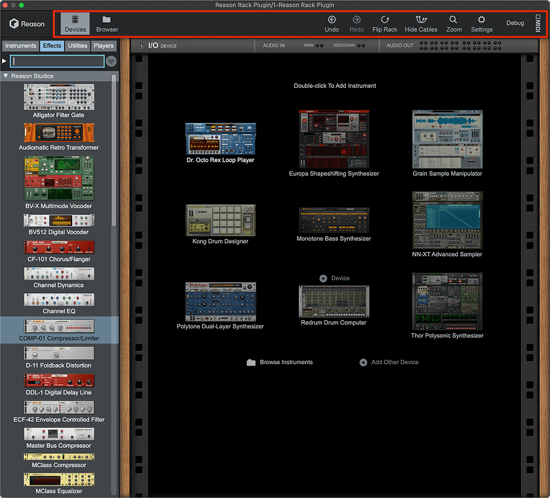 A screenshot of the Reason Rack plugin showing the Global Panel.