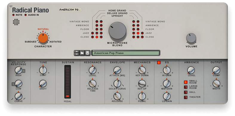 A screenshot of the Reason Rack Device Radical Piano.