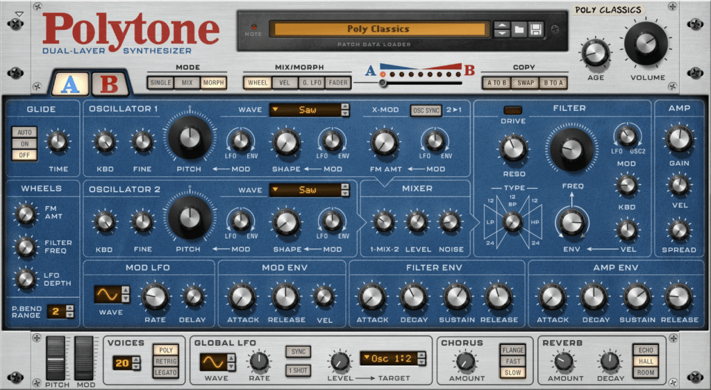 A screenshot of the Reason Rack instrument device Polytone.