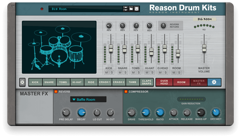 A screenshot of the Reason Rack Device Reason Drum Kits.