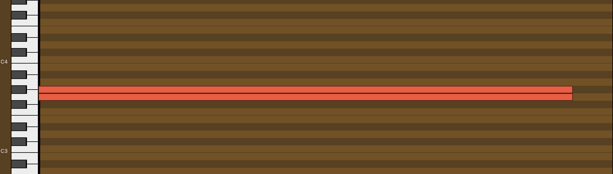 Reason piano roll showing two sustained MIDI notes a semitone apart, creating a dissonant tension in a groove techno track.