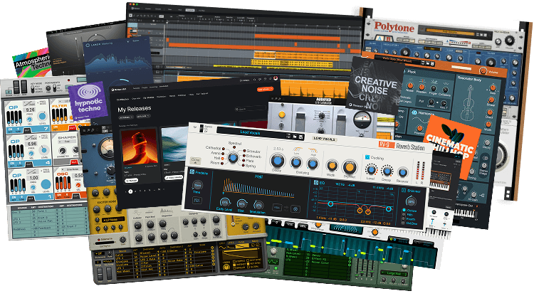 An image featuring the Devices, plugins, products, and services included in Reason Plus.